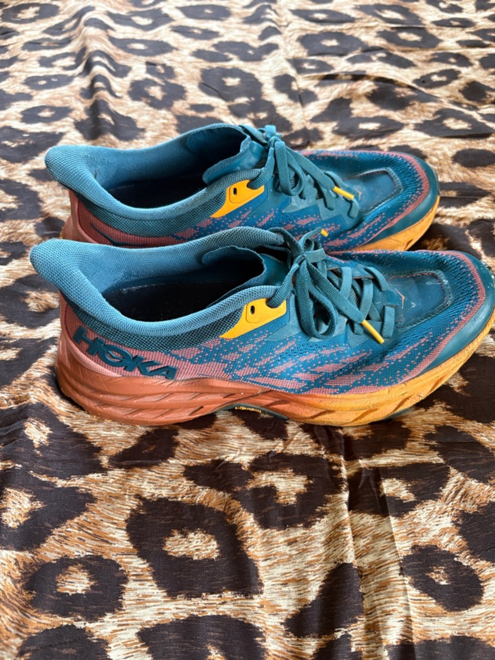 Hoka Teal, Mustard & Rust Trail Running Shoes